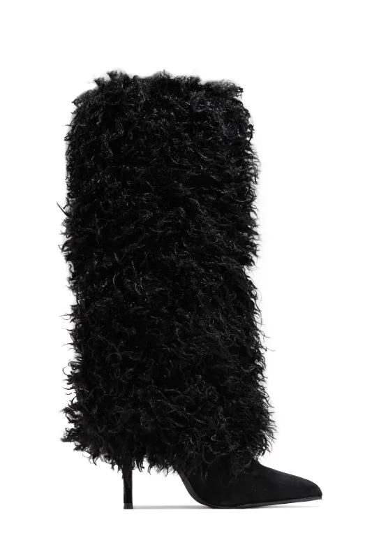 Zyla Faux Fur Heel Boots - Black sold by Miss Lola