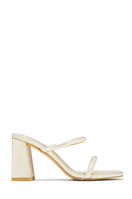 Yesenia Block Mid Heel Mules - Gold sold by Miss Lola