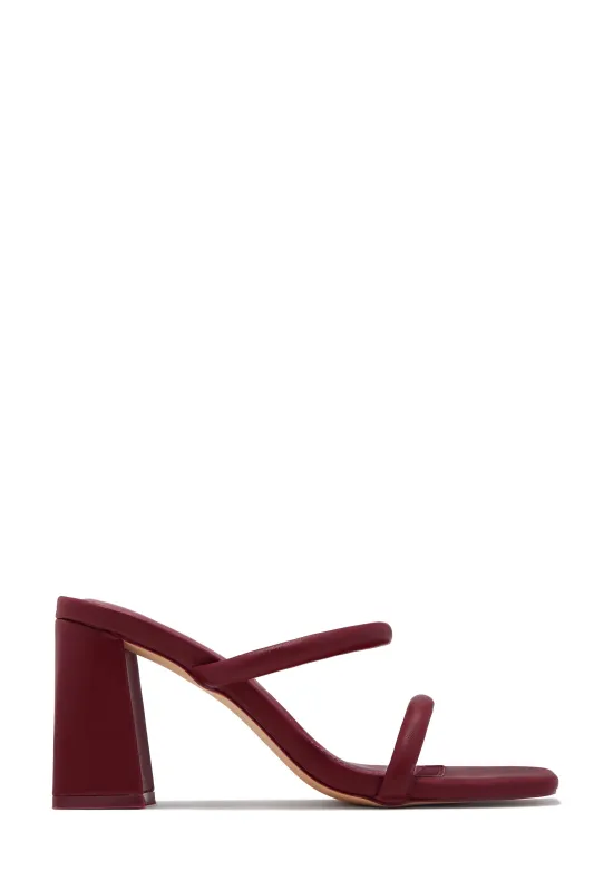 Yesenia Block Mid Heel Mules - Wine sold by Miss Lola