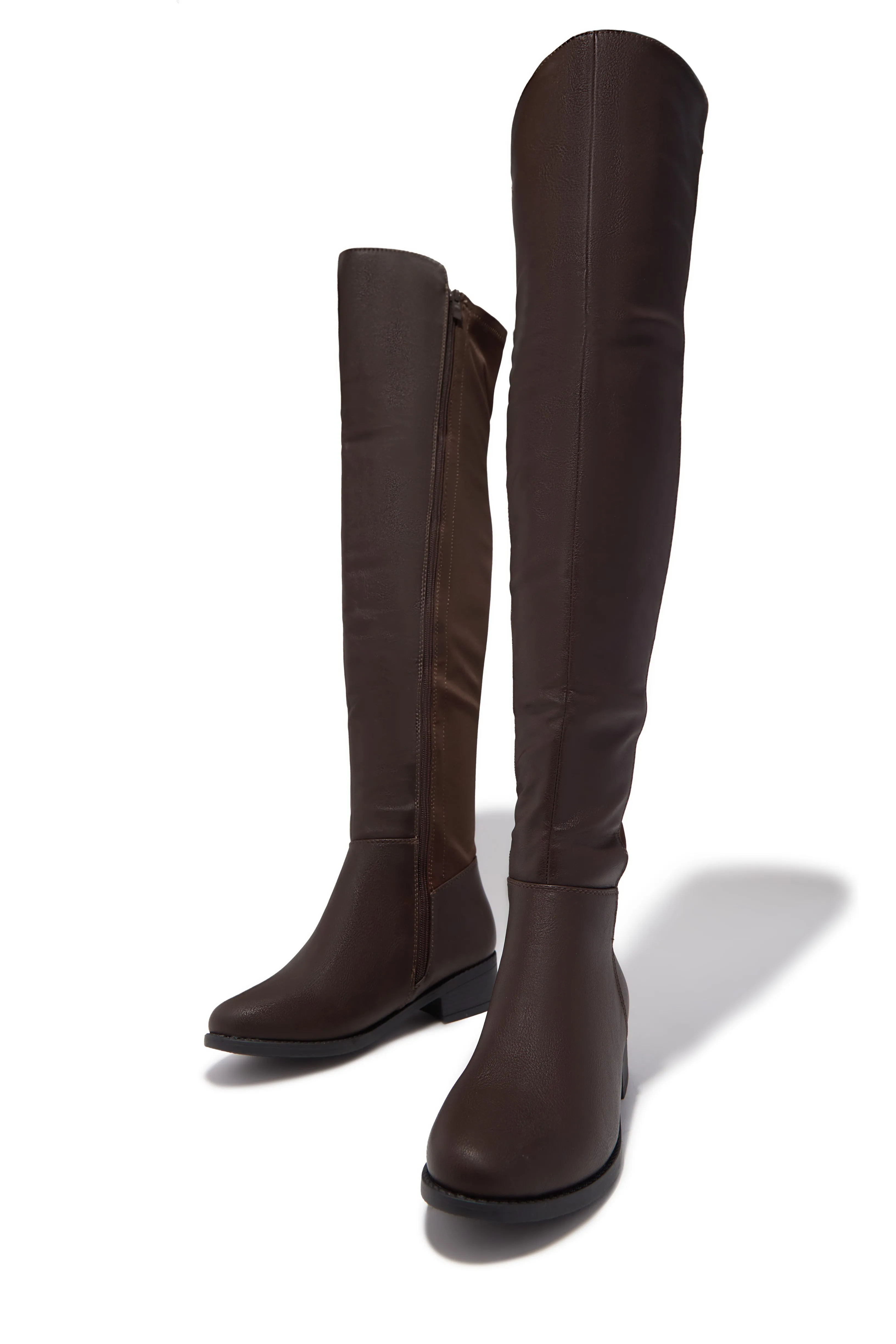 London Flat Over The Knee Boots - Brown PU sold by Miss Lola product image thumbnail 2