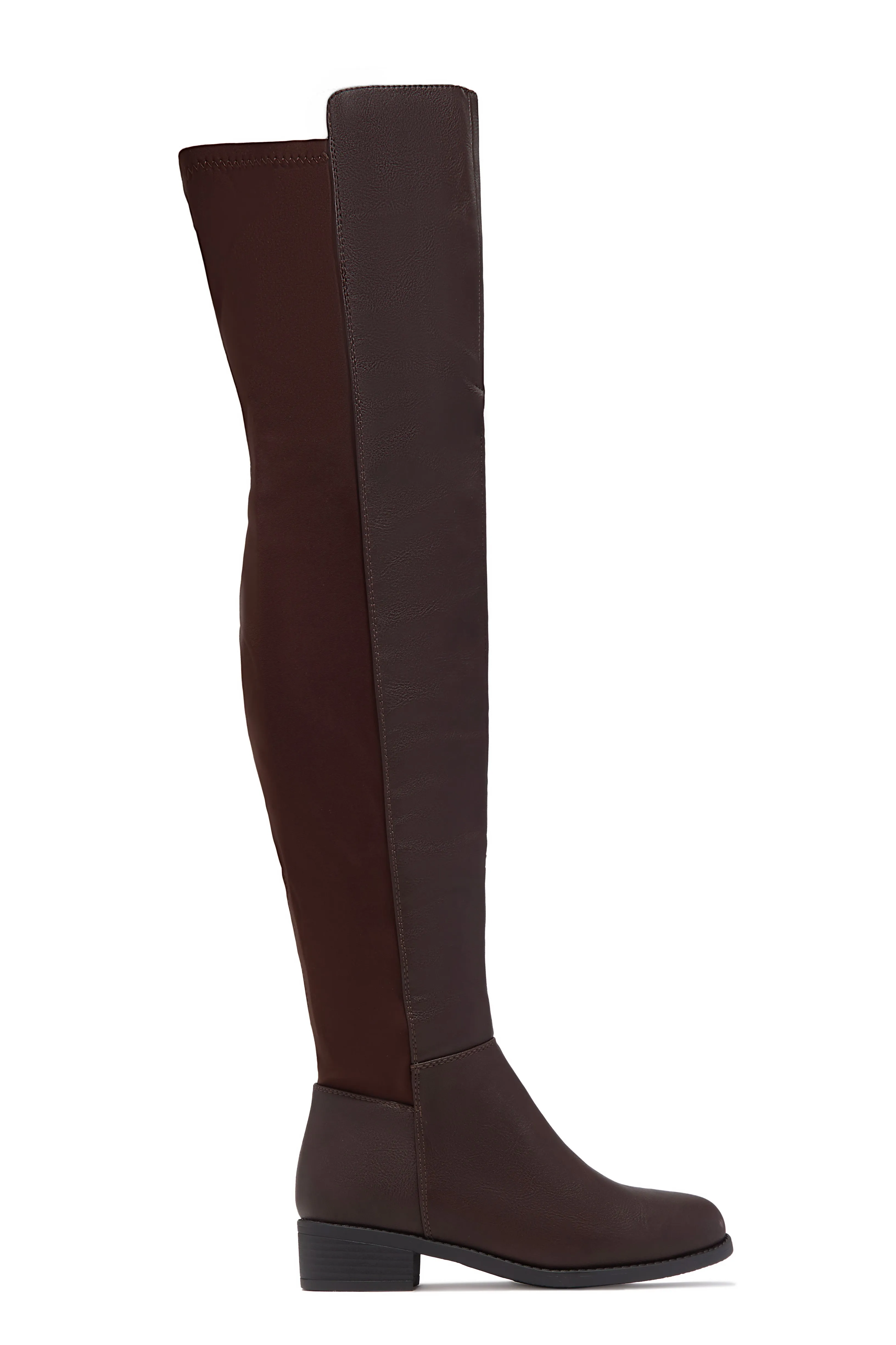 London Flat Over The Knee Boots - Brown PU sold by Miss Lola