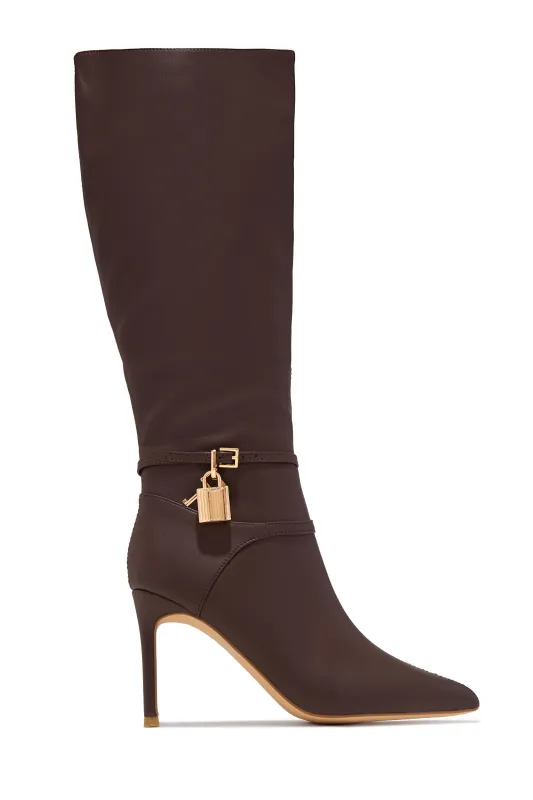 Kya Below The Knee Heel Boots - Brown sold by Miss Lola