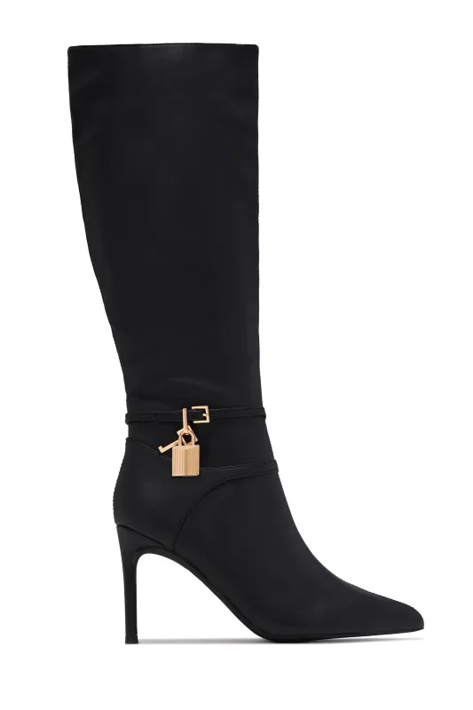 Kya Below The Knee Heel Boots - Black sold by Miss Lola