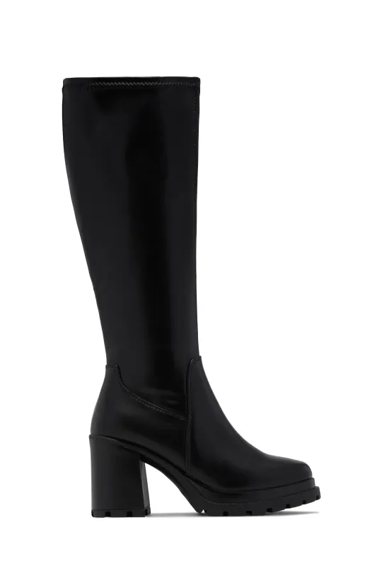Addie Lug Sole Block Heel Boots - Black sold by Miss Lola