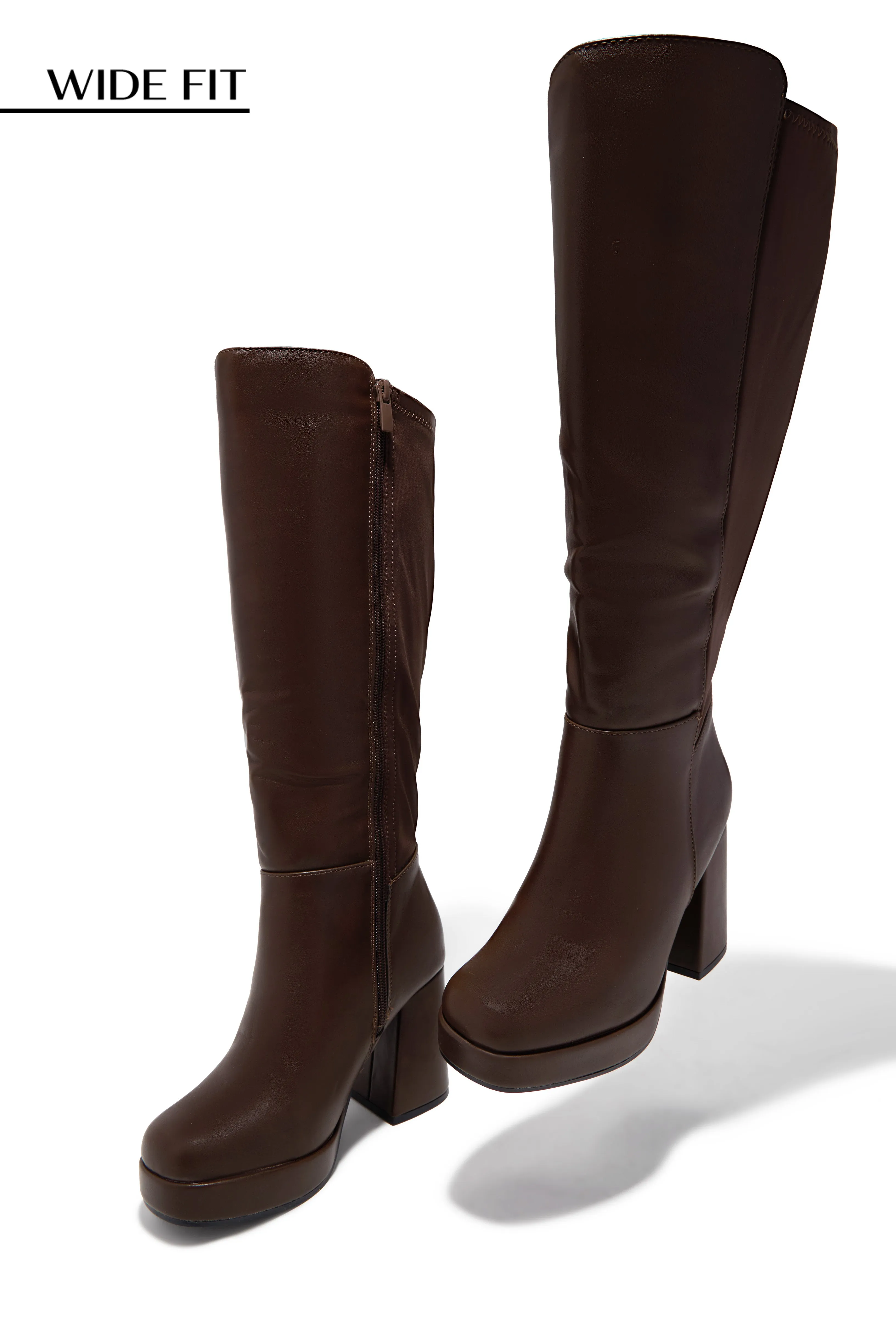 Harley Wide Fit Platform Block Heel Boots - Brown sold by Miss Lola product image thumbnail 2