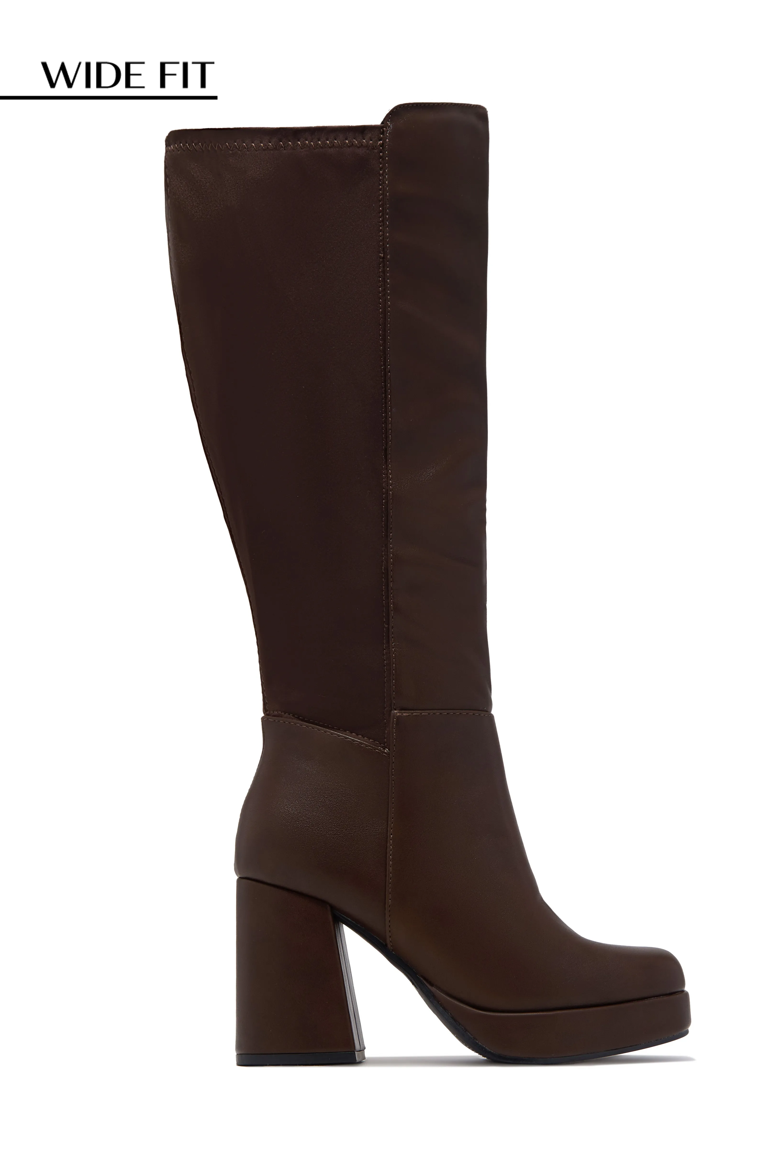 Harley Wide Fit Platform Block Heel Boots - Brown sold by Miss Lola