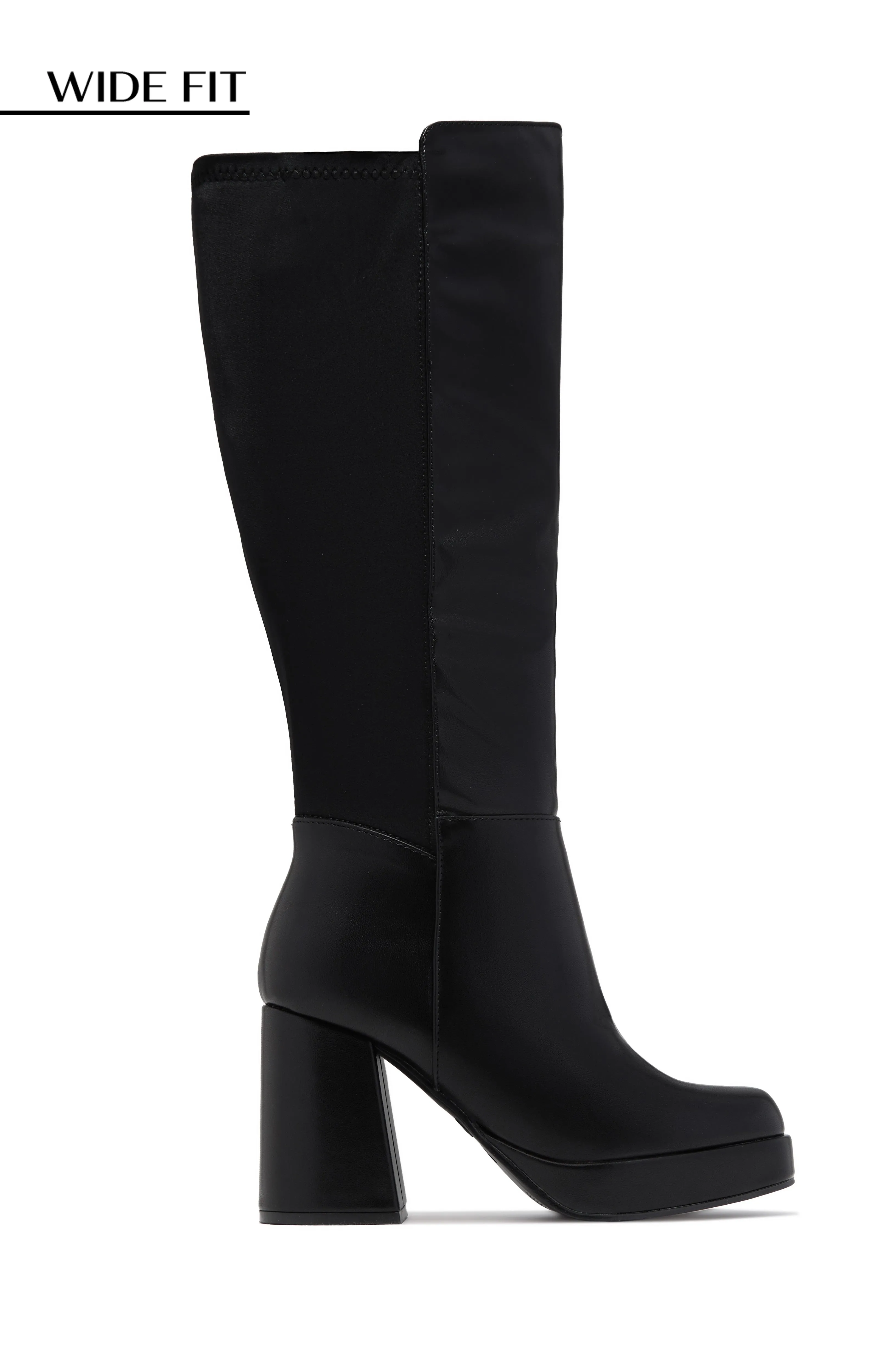 Harley Wide Fit Platform Block Heel Boots - Black sold by Miss Lola