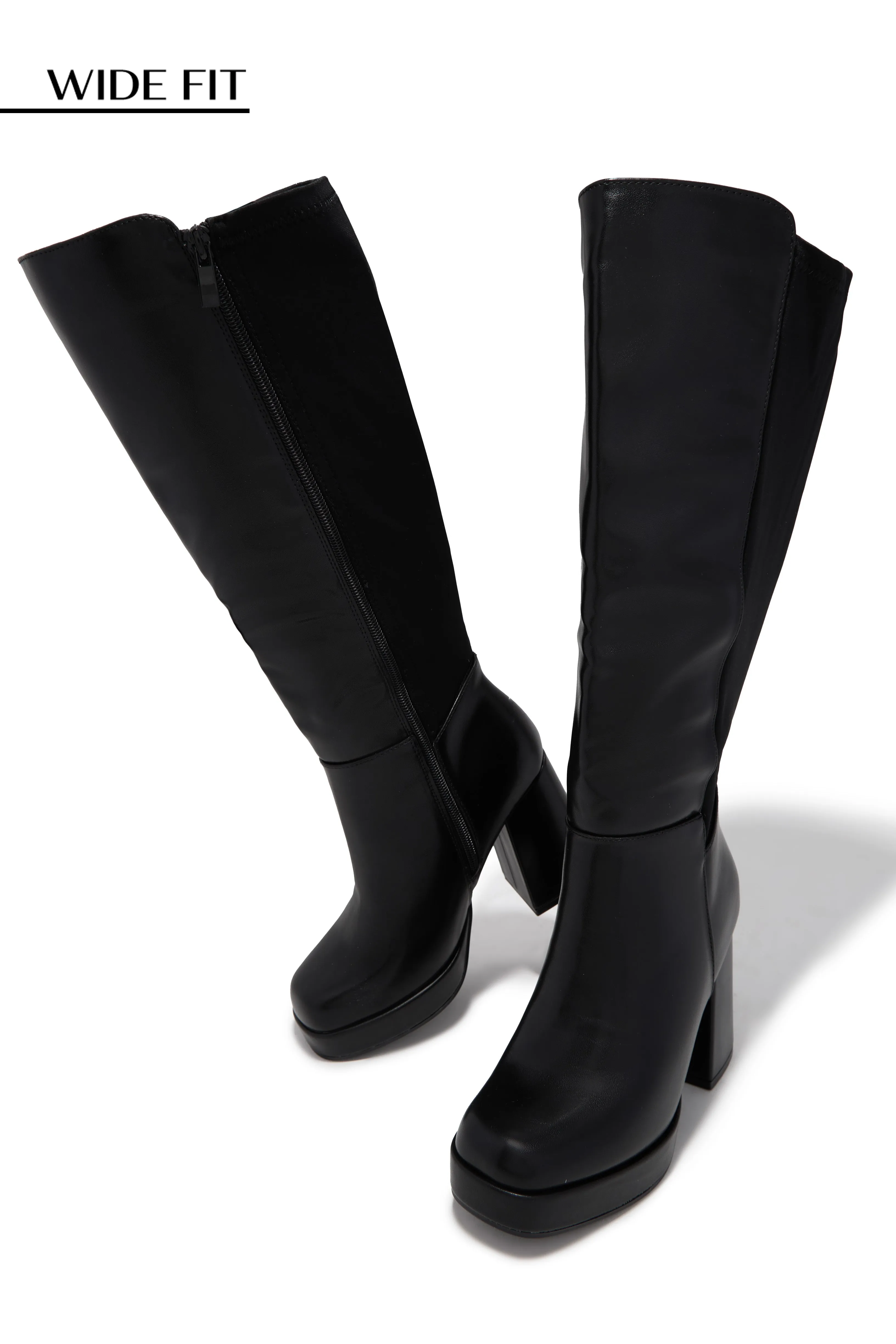 Harley Wide Fit Platform Block Heel Boots - Black sold by Miss Lola product image thumbnail 2