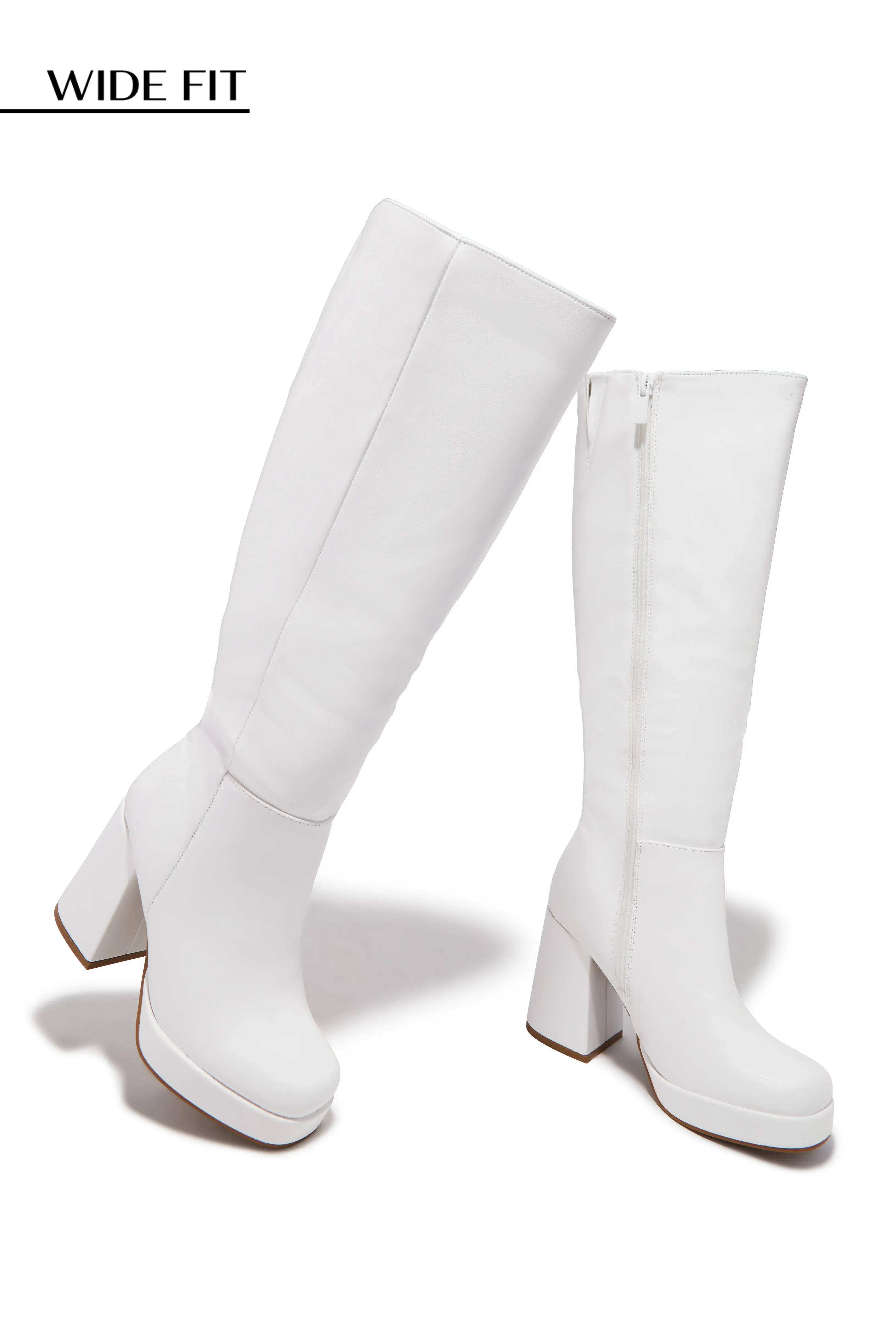 Hudson Wide Fit Platform Block Heel Boots - White sold by Miss Lola product image thumbnail 2