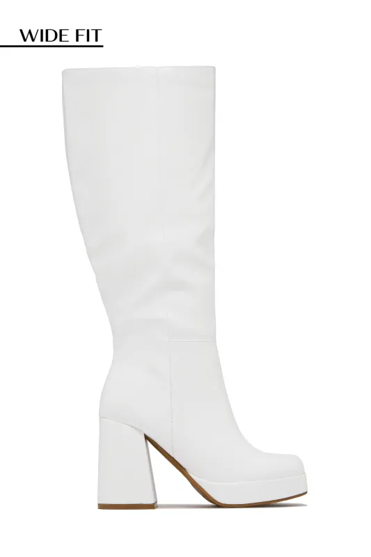Hudson Wide Fit Platform Block Heel Boots - White sold by Miss Lola