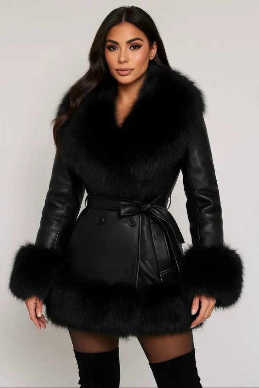 Kasey Faux Fur Coat - Black sold by Miss Lola