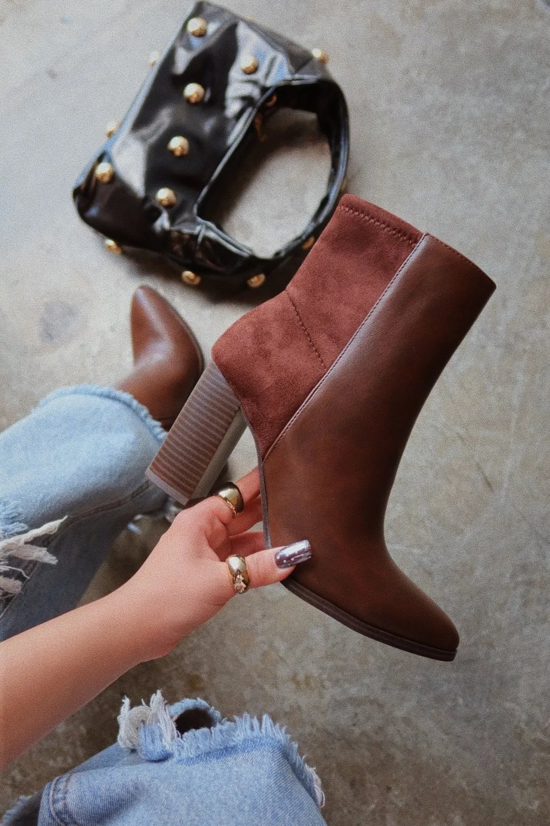Madelyn Block Heel Ankle Boots - Brown sold by Miss Lola
