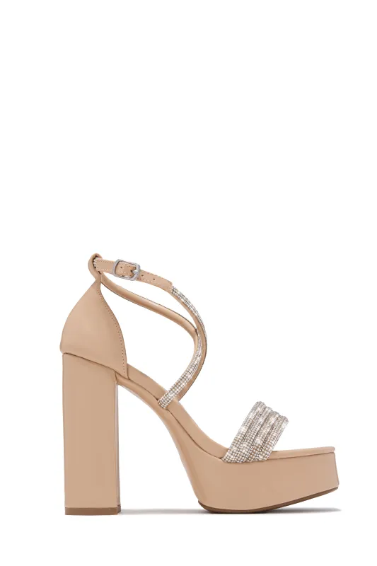 Special Nights Embellished Platform Block Heels - Nude sold by Miss Lola