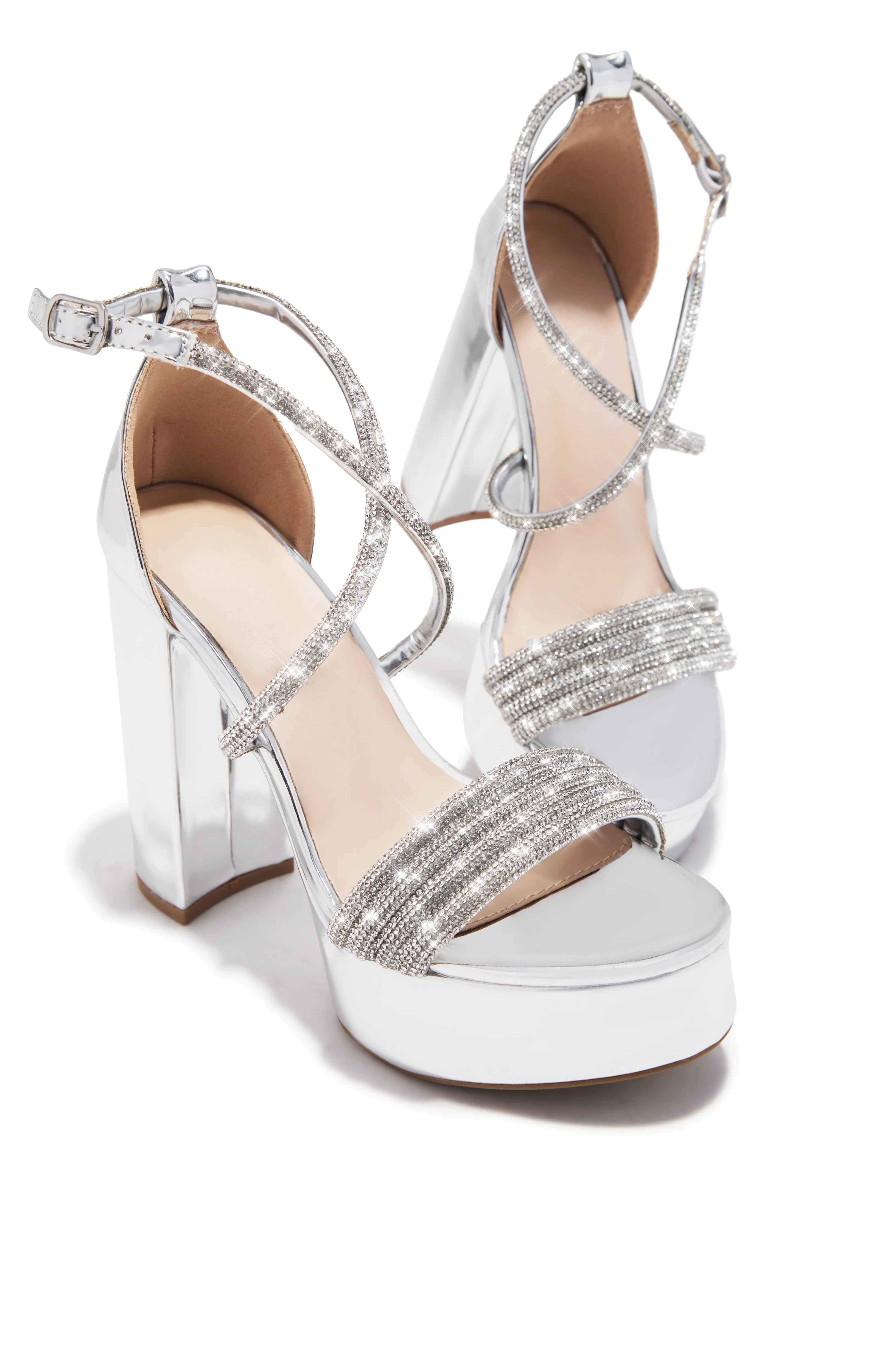 Special Nights Embellished Platform Block Heels - Silver sold by Miss Lola product image thumbnail 2