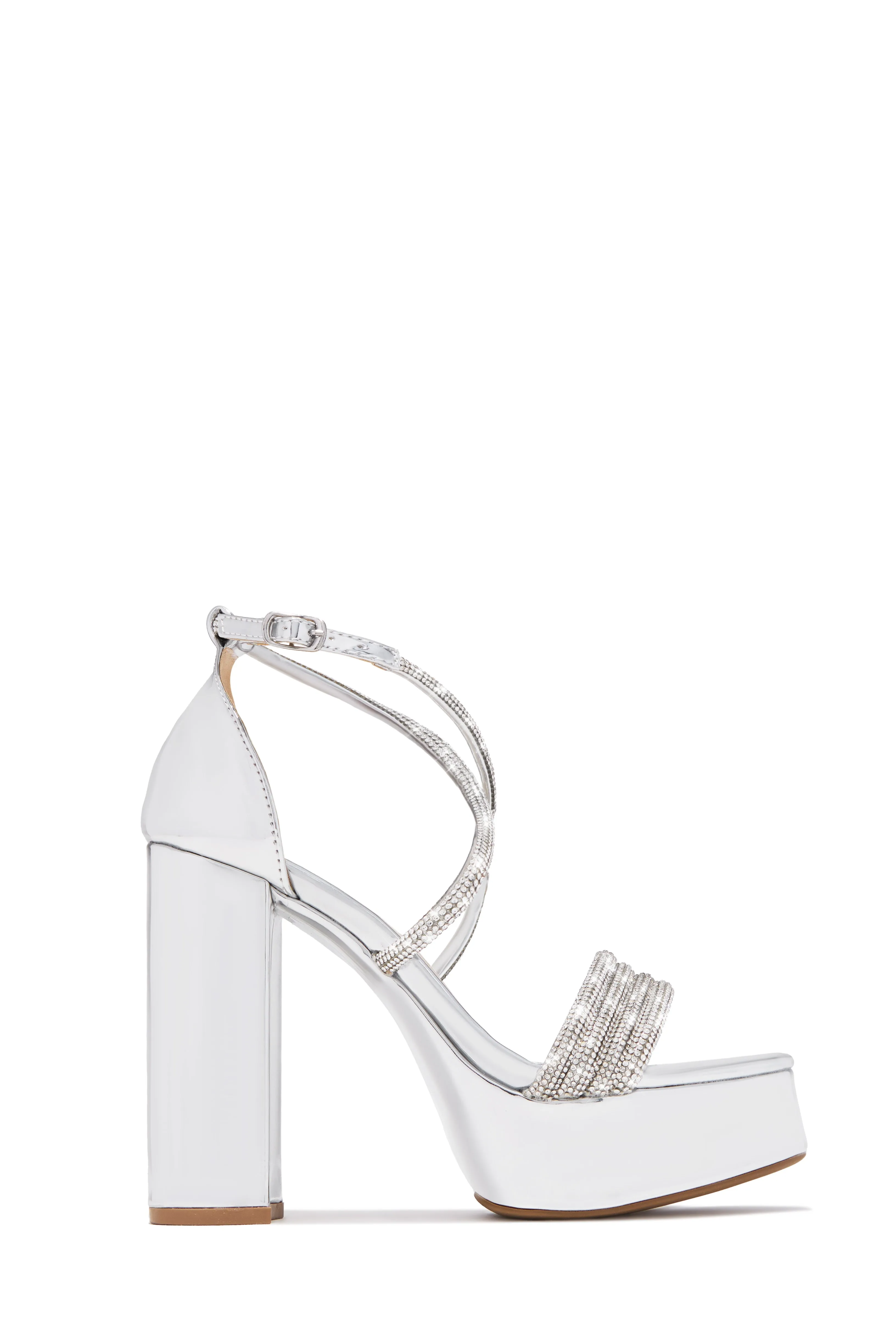 Special Nights Embellished Platform Block Heels - Silver sold by Miss Lola