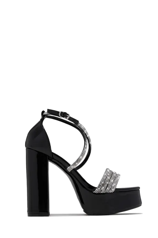 Special Nights Embellished Platform Block Heels - Black sold by Miss Lola