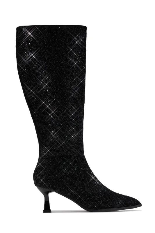 Elvia Embellished Kitten Heel Boots - Black sold by Miss Lola