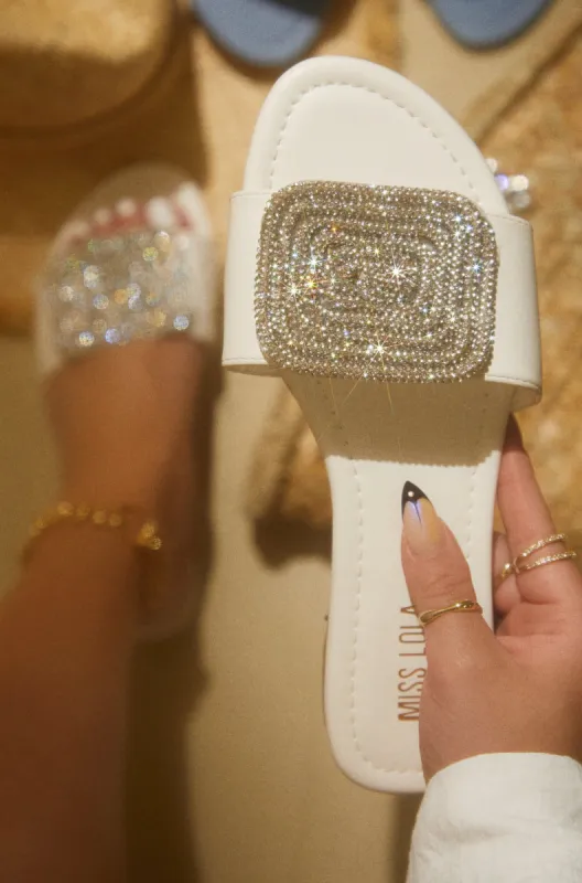 Beach Cocktail Embellished Slip On Sandals - White sold by Miss Lola