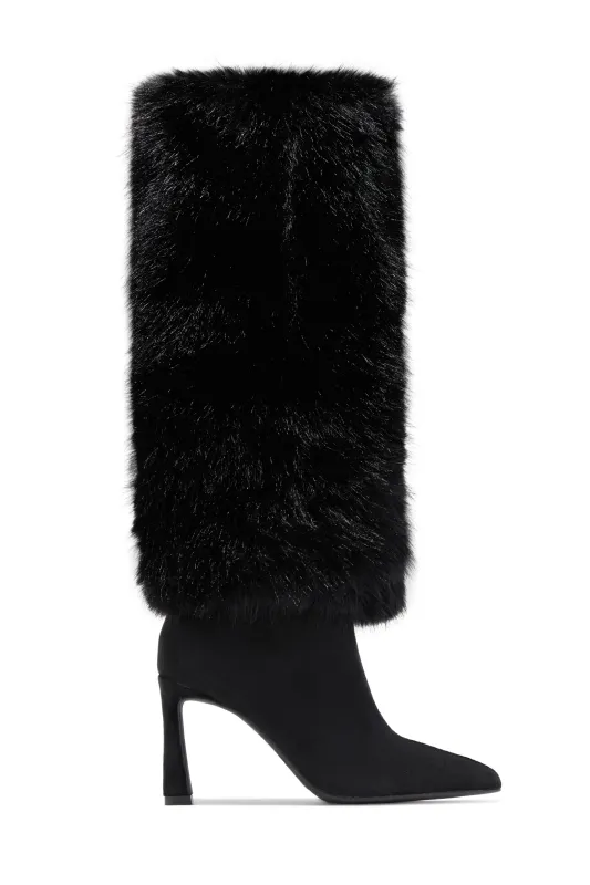 Sammie Faux Fur Heel Boots - Black sold by Miss Lola