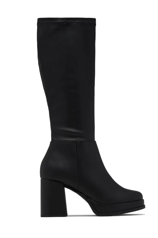 Hana Platform Block Heel Boots - Black sold by Miss Lola