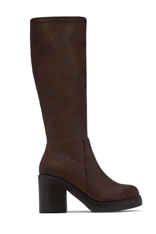 Ellane Block Heel Platform Boots - Brown sold by Miss Lola