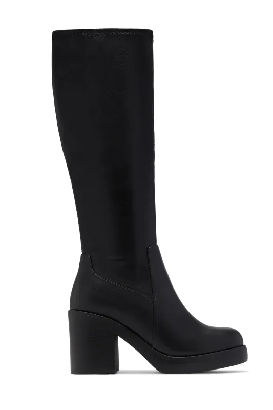 Ellane Block Heel Platform Boots - Black sold by Miss Lola