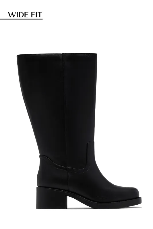 Midnight Icon Wide Fit Below The Knee Moto Boots - Black sold by Miss Lola