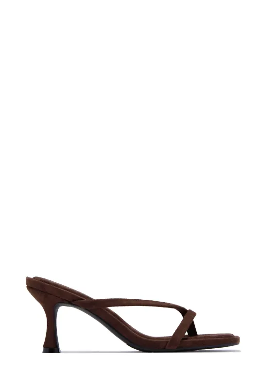 Elena Mid Heel Mules - Brown Suede sold by Miss Lola