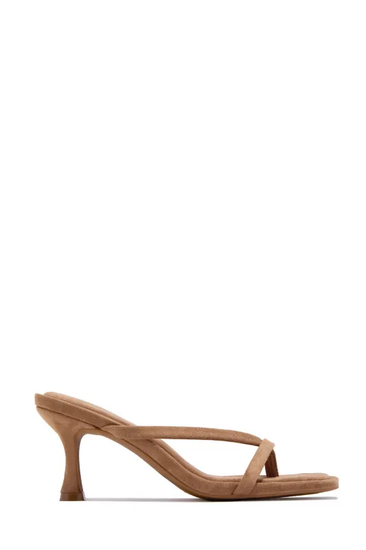 Elena Mid Heel Mules - Camel Suede sold by Miss Lola