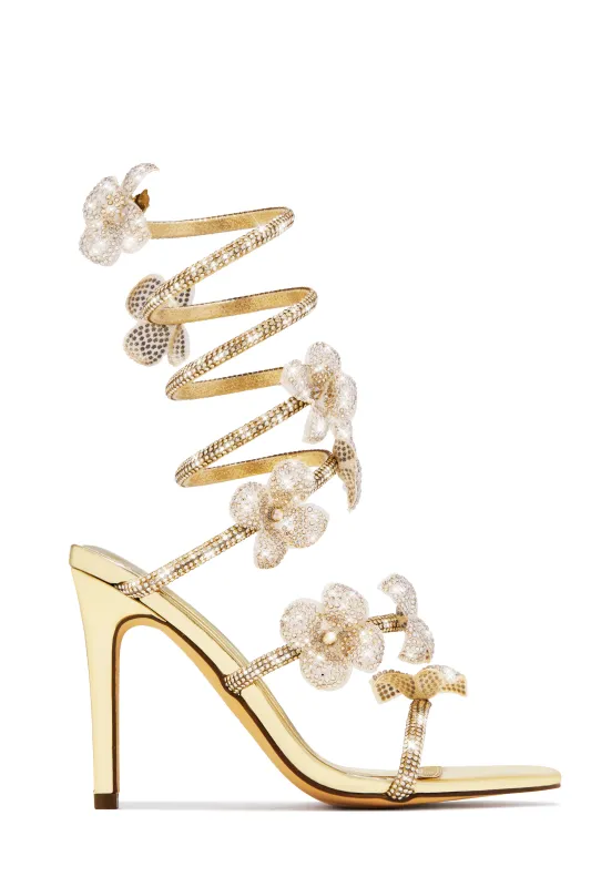 Flora Embellished Around The Ankle Coil Heels - Gold sold by Miss Lola