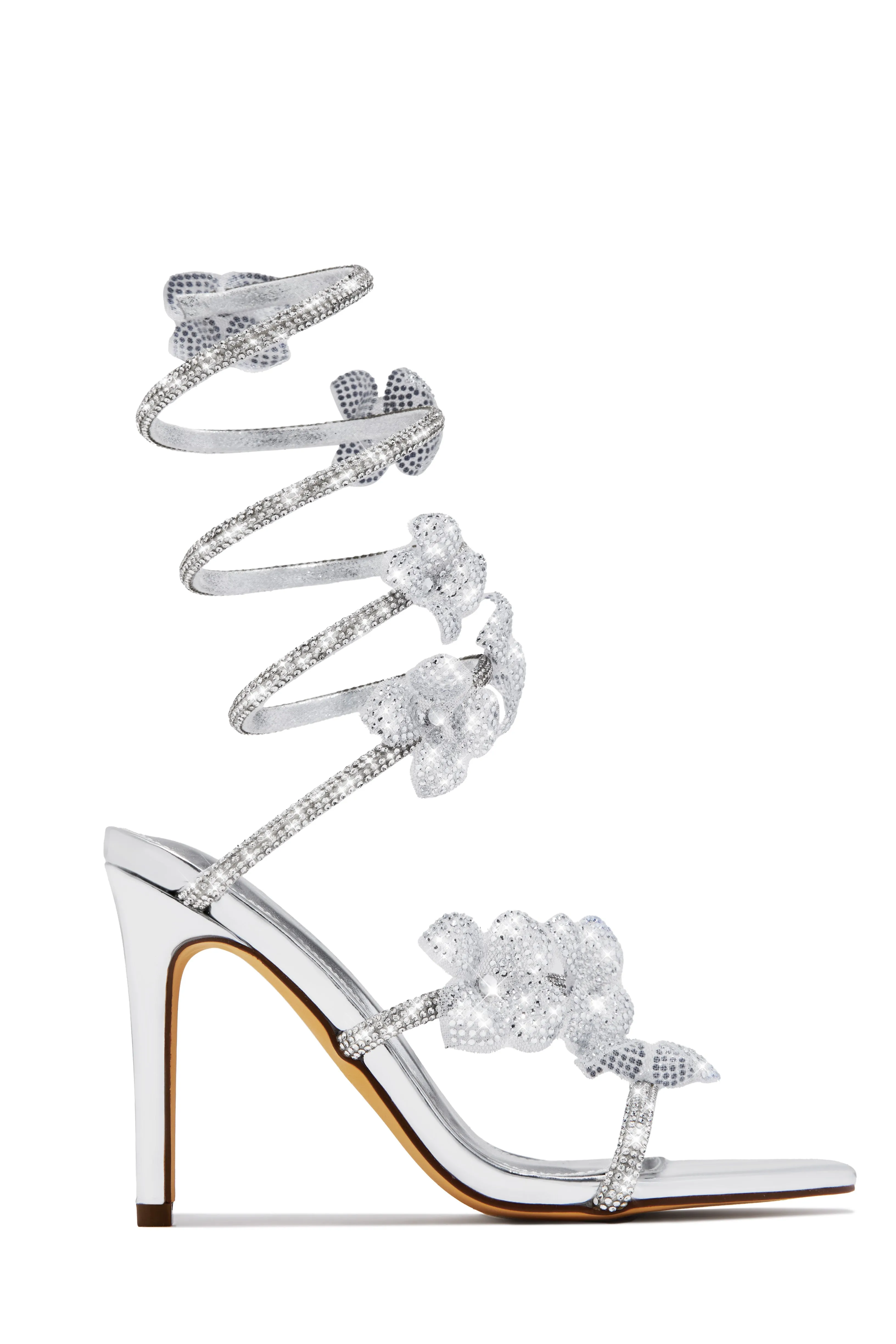 Flora Embellished Around The Ankle Coil Heels - Silver sold by Miss Lola product image thumbnail 3