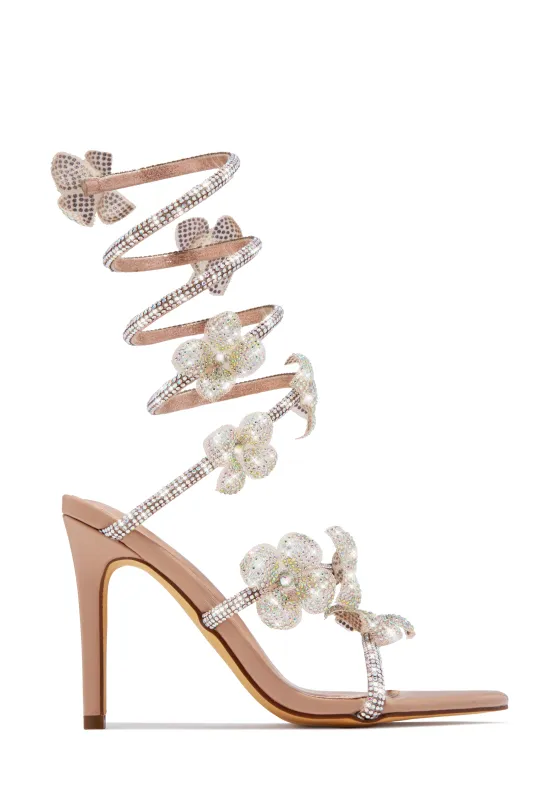 Flora Embellished Around The Ankle Coil Heels - Nude sold by Miss Lola