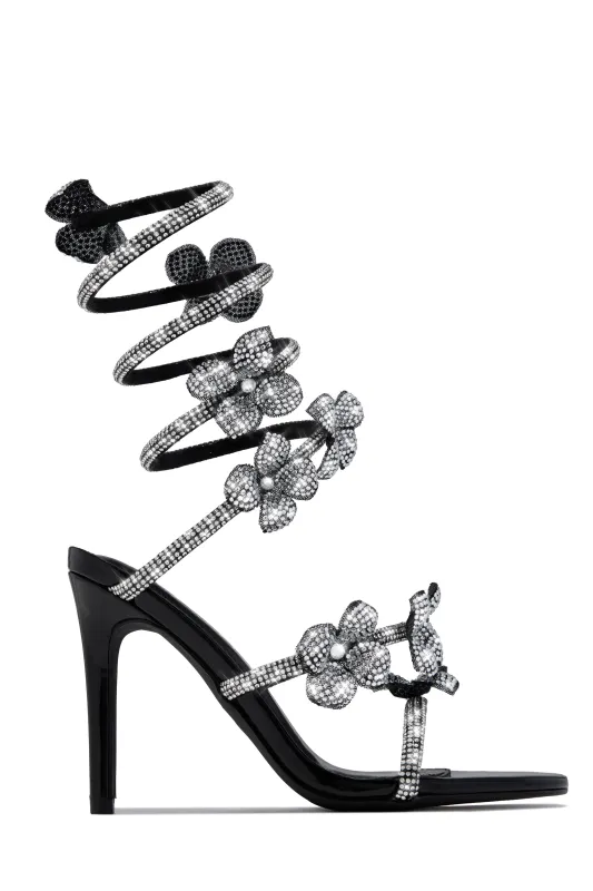 Flora Embellished Around The Ankle Coil Heels - Black sold by Miss Lola
