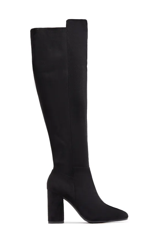 Colette Block Heel Boots - Black Suede sold by Miss Lola