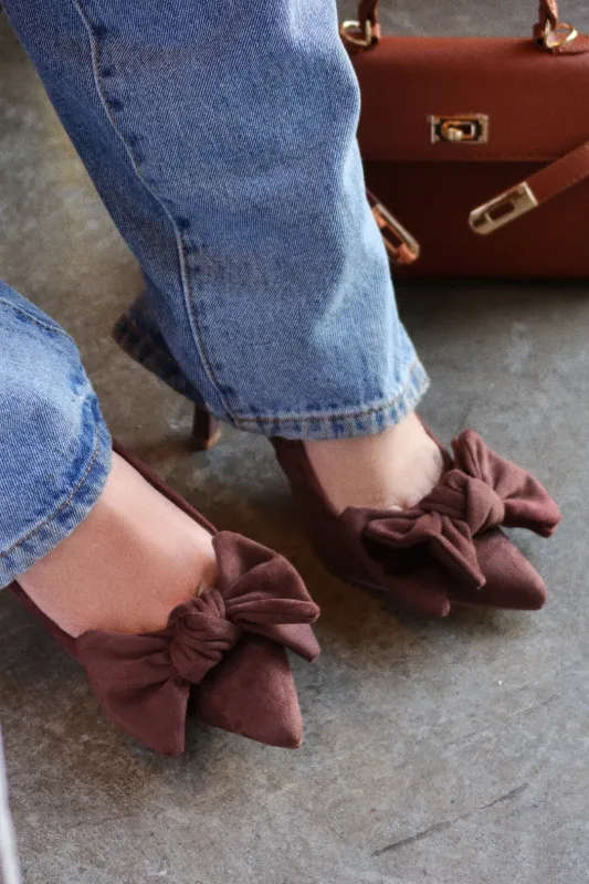 Kirstie Bow Slingback Pumps - Brown sold by Miss Lola