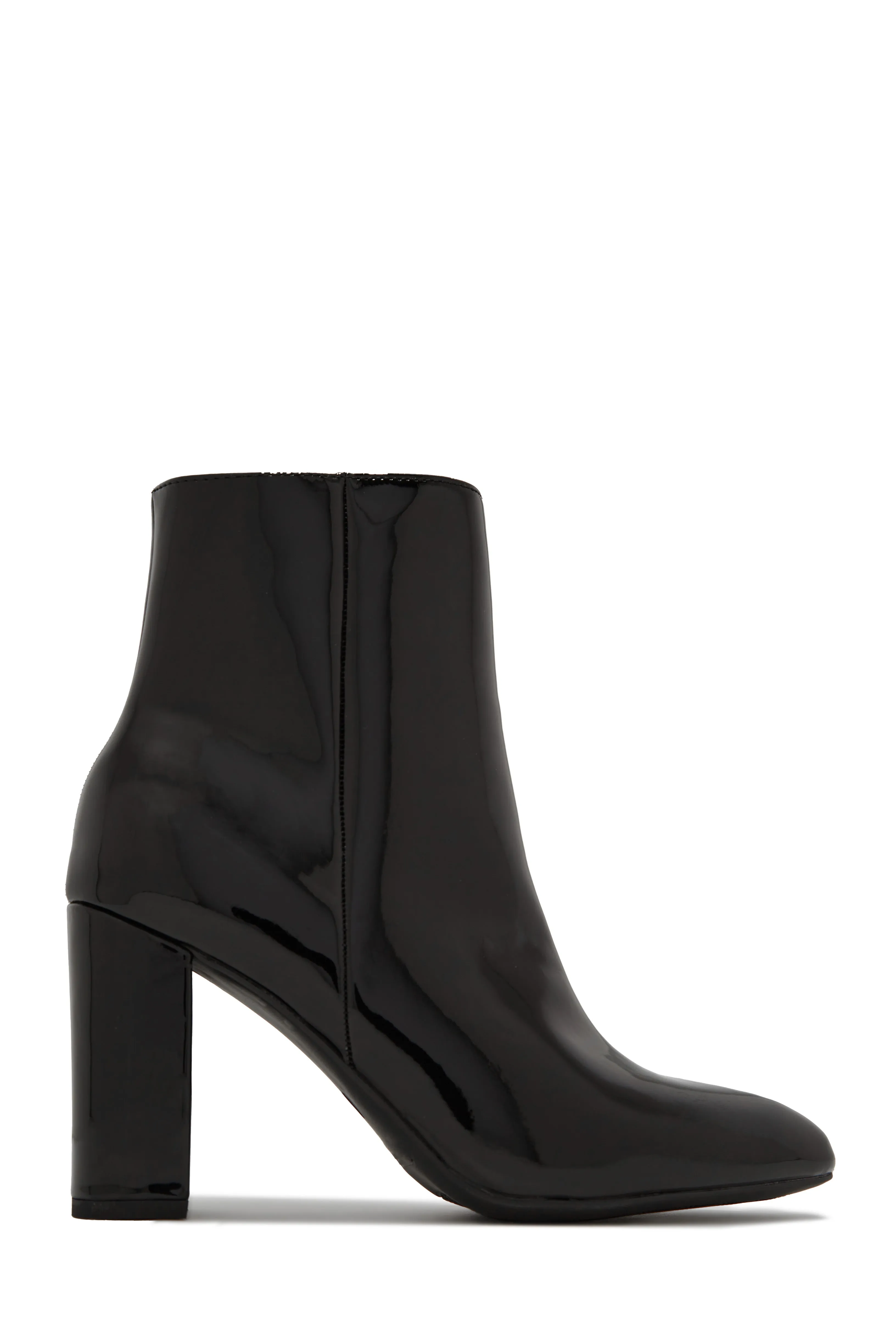 Cindy Block Heel Ankle Boots - Black Pat sold by Miss Lola