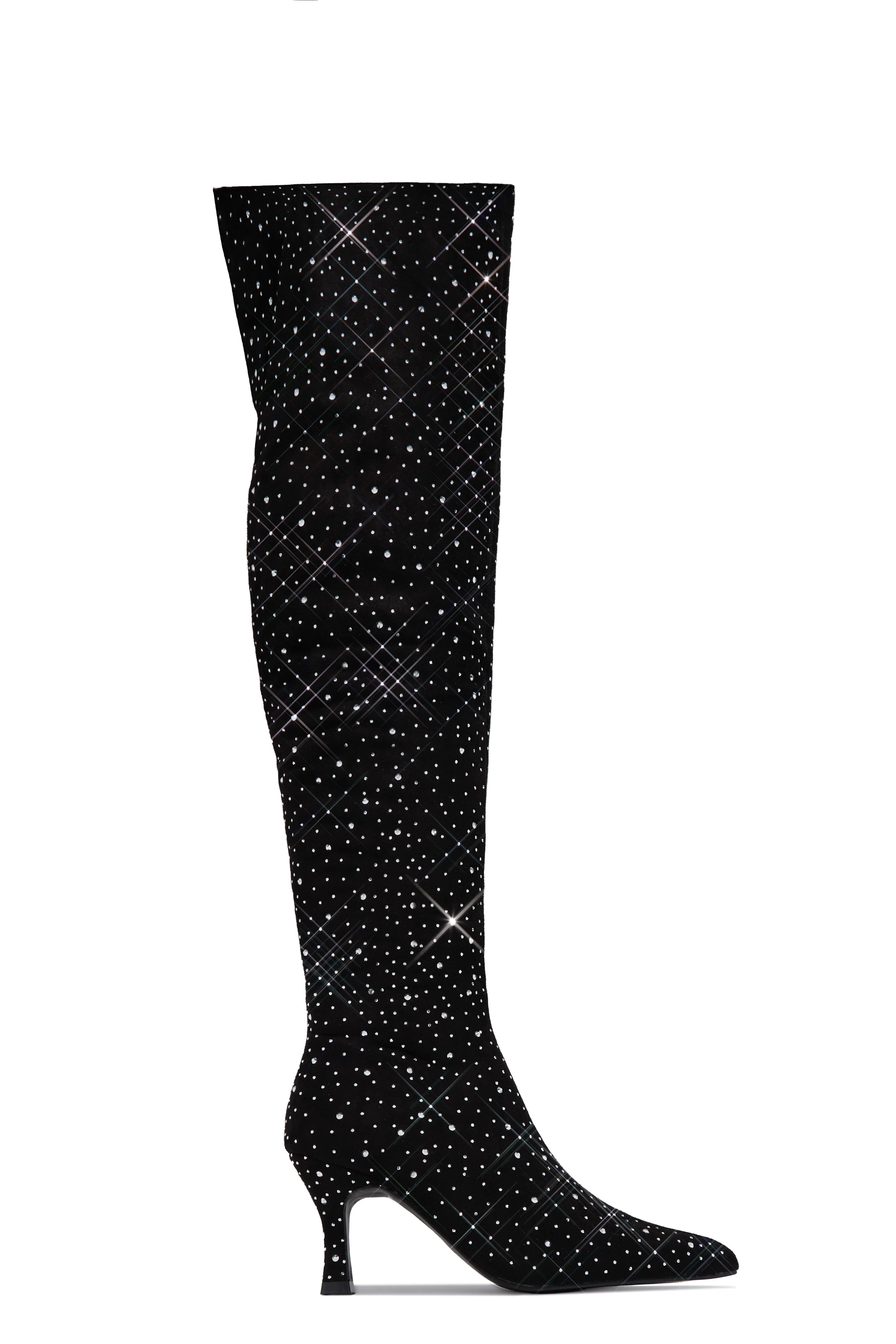 Shine Bright Embellished Over The Knee Heel Boots - Black sold by Miss Lola product image thumbnail 5
