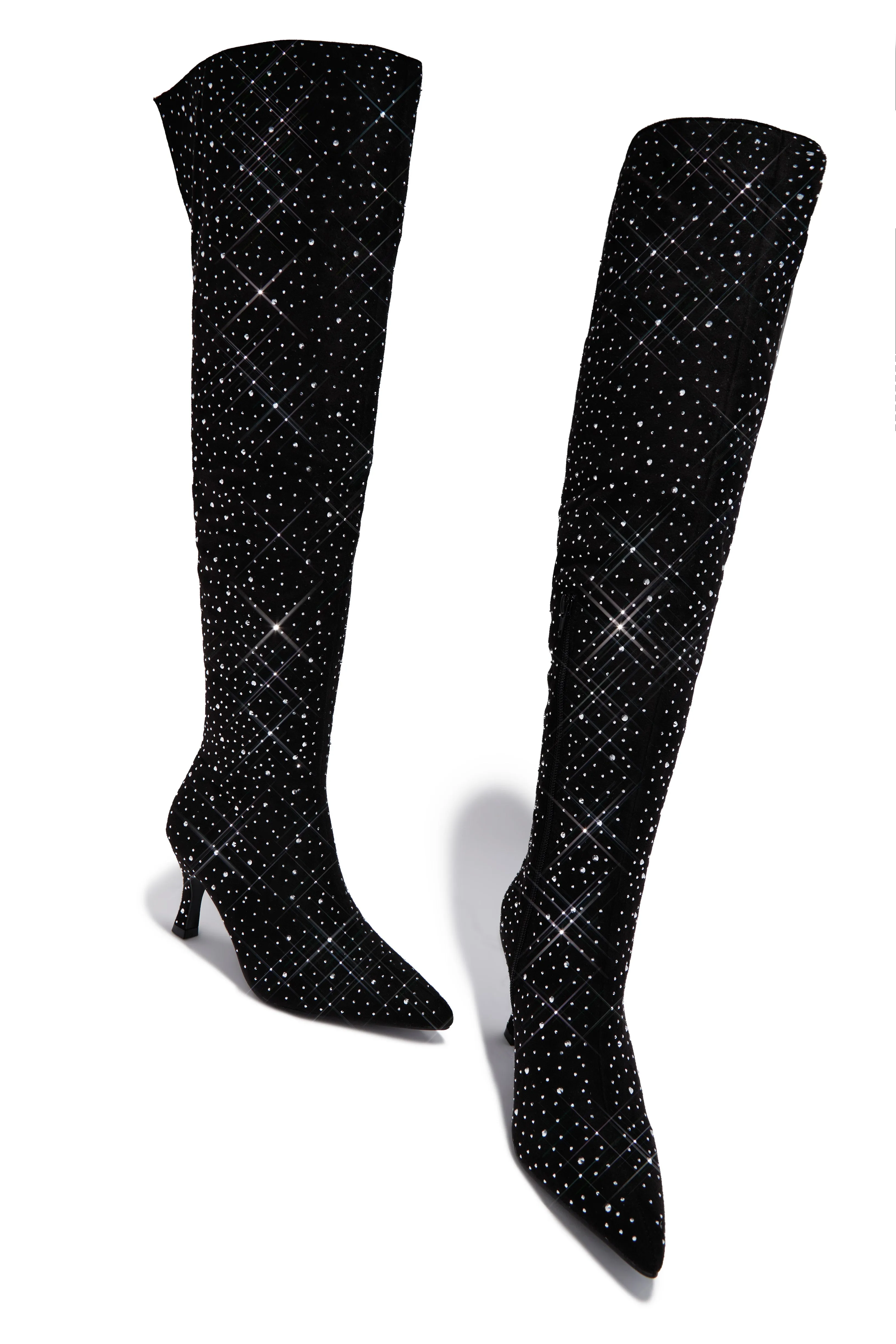 Shine Bright Embellished Over The Knee Heel Boots - Black sold by Miss Lola product image thumbnail 4