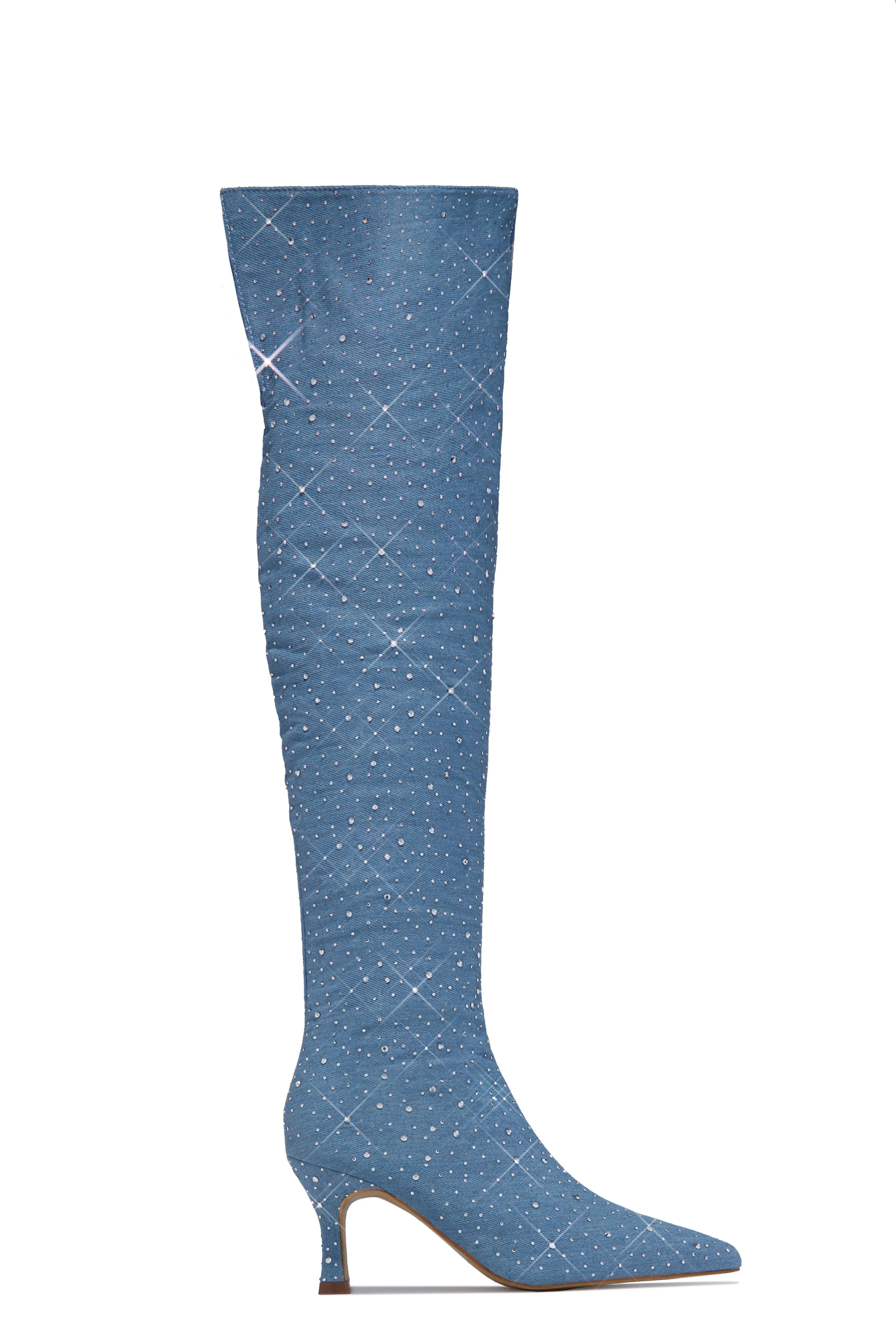 Shine Bright Embellished Over The Knee Heel Boots - Denim sold by Miss Lola product image thumbnail 5