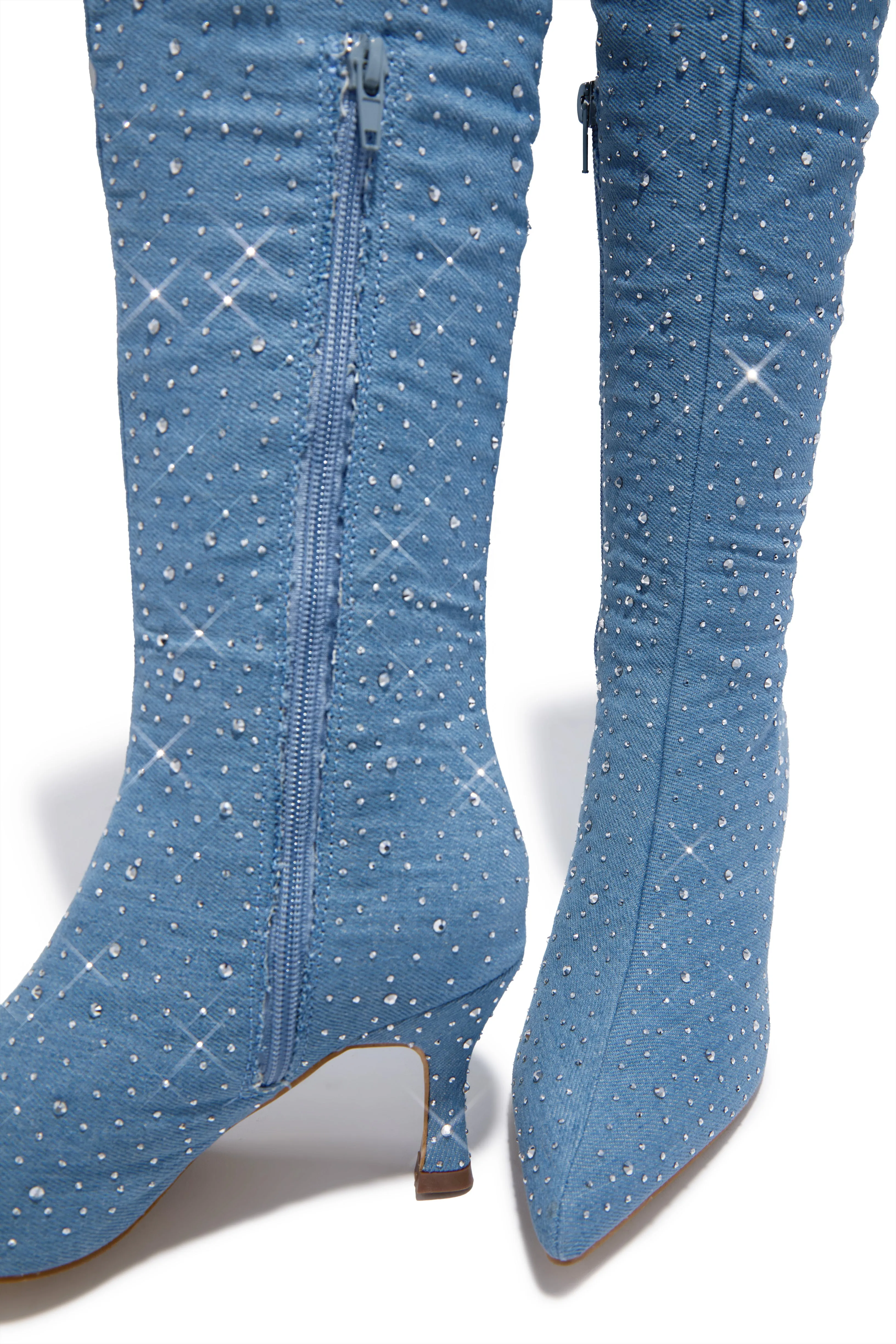 Shine Bright Embellished Over The Knee Heel Boots - Denim sold by Miss Lola product image thumbnail 3