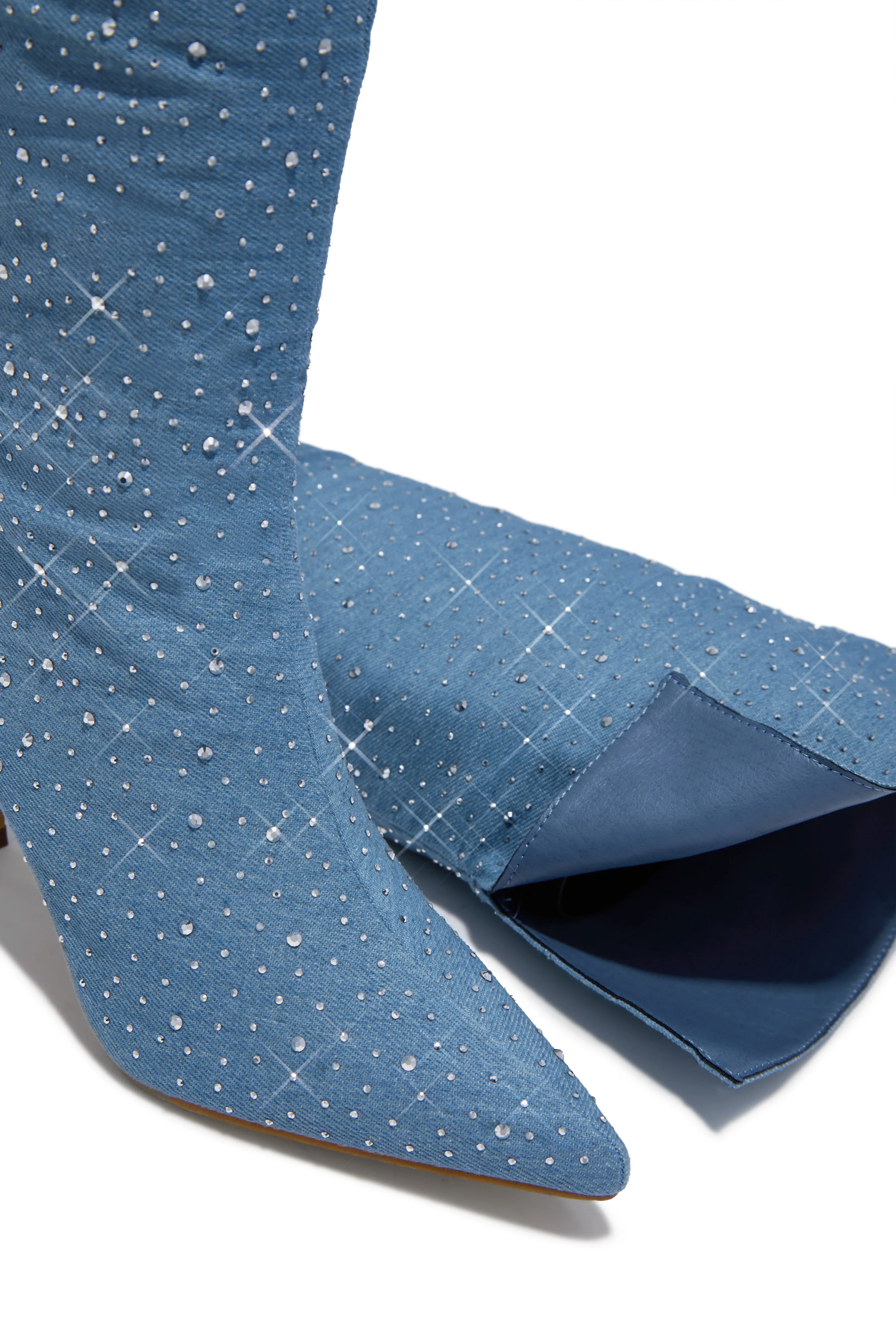 Shine Bright Embellished Over The Knee Heel Boots - Denim sold by Miss Lola product image thumbnail 2