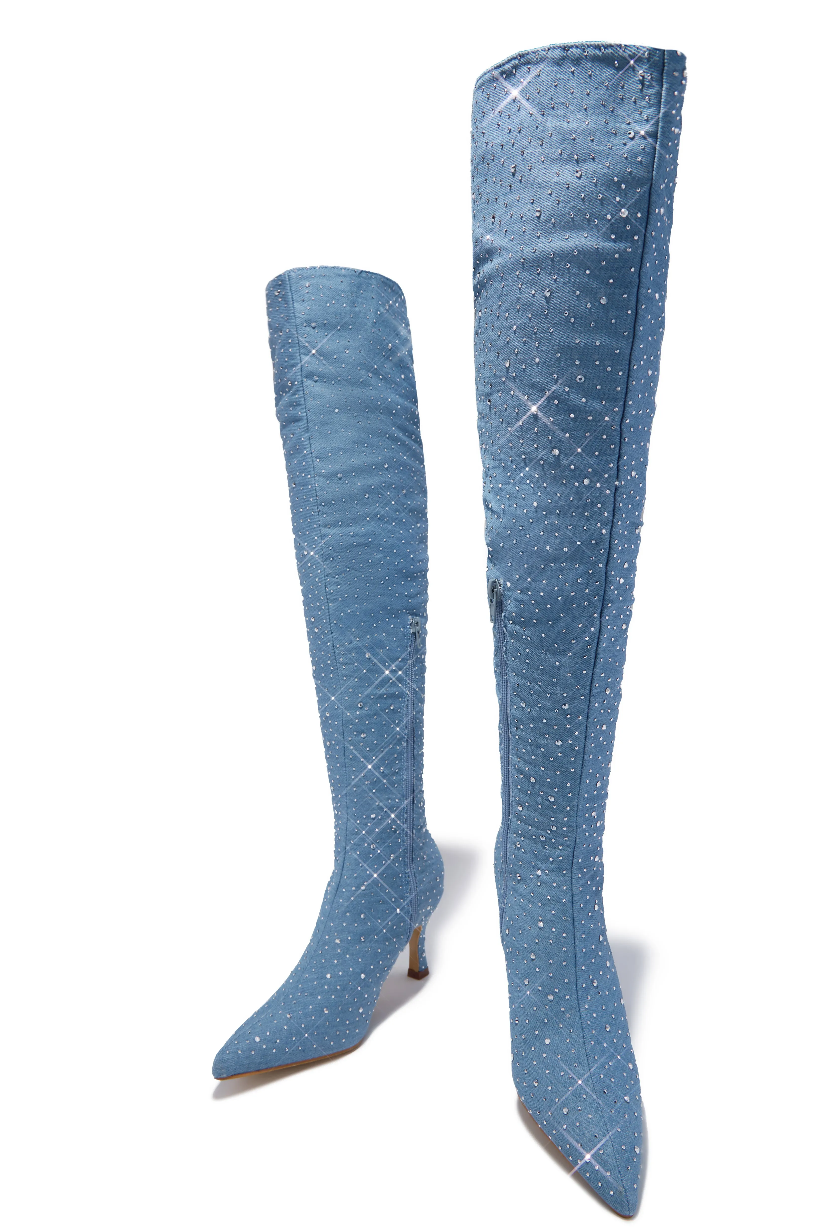 Shine Bright Embellished Over The Knee Heel Boots - Denim sold by Miss Lola product image thumbnail 4