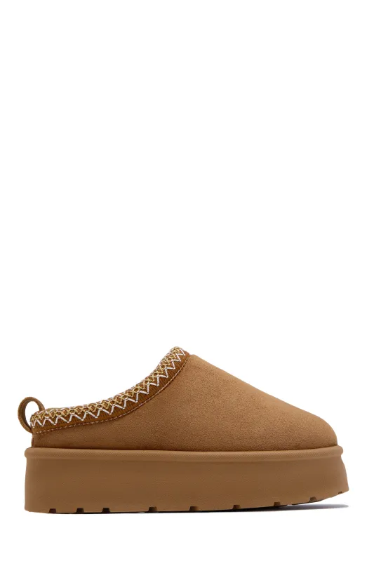 Cozy Weather Slip On Platform Flats - Tan sold by Miss Lola