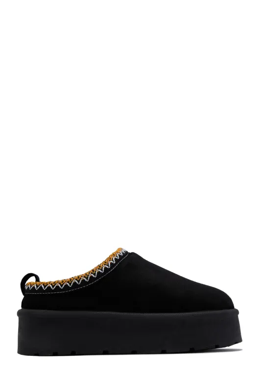 Cozy Weather Slip On Platform Flats - Black sold by Miss Lola