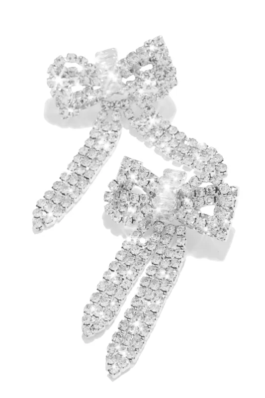 Picture Perfect Embellished Bow Tie Earring - Silver sold by Miss Lola