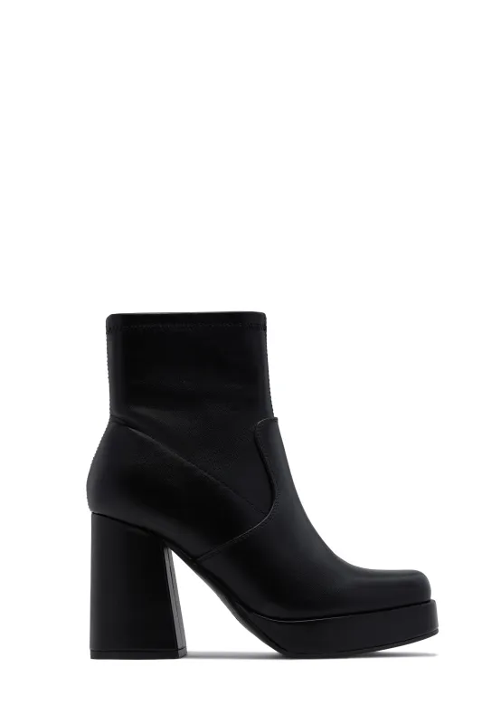 Masey Platform Block Heel Ankle Boots - Black sold by Miss Lola