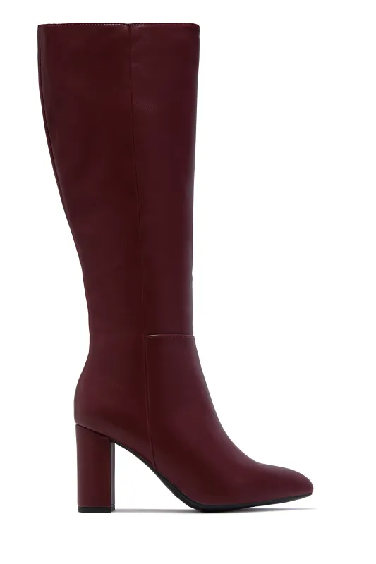 Fine Time Block Heel Knee High Boots - Wine sold by Miss Lola