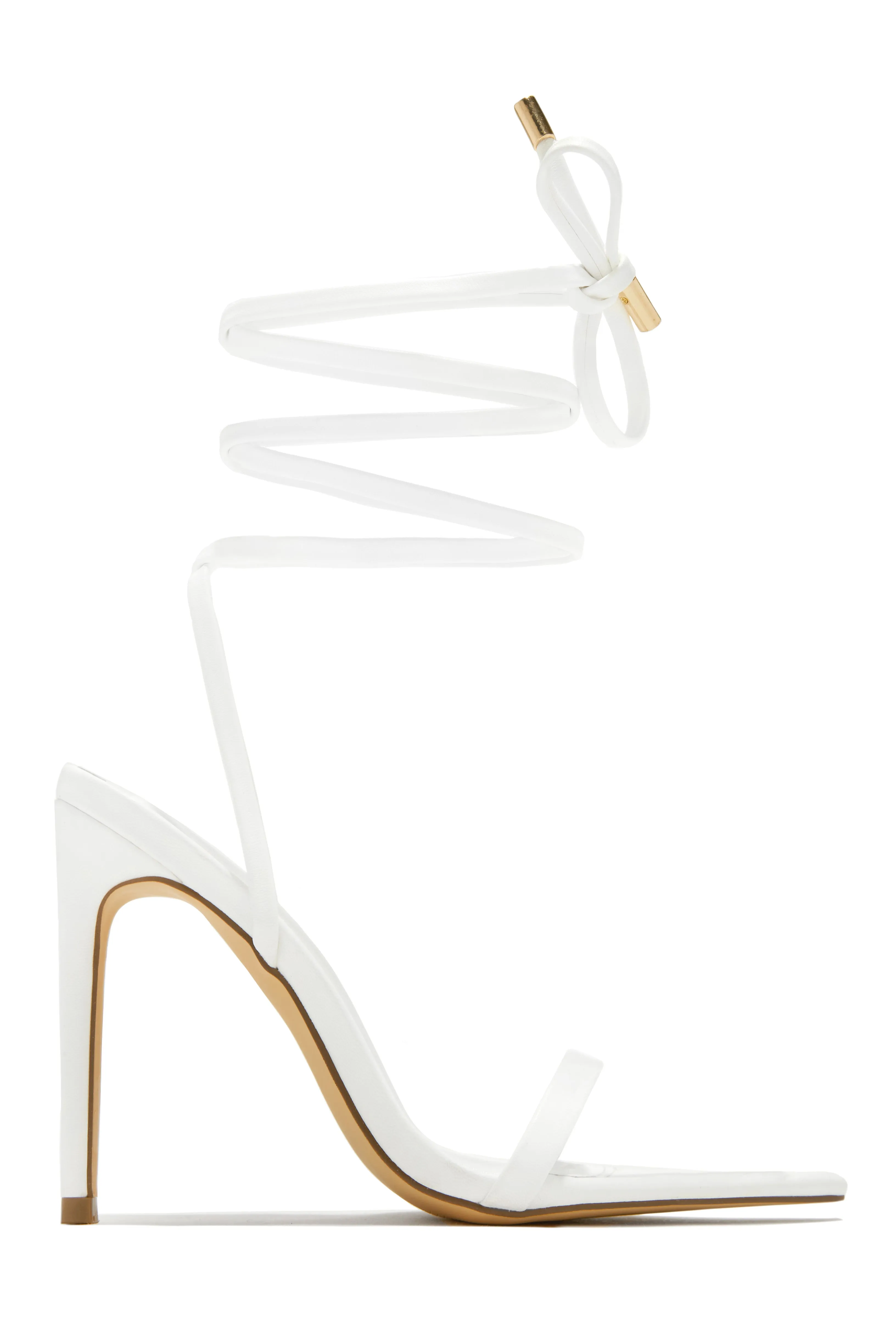 Into The Night Lace Up High Heels - White sold by Miss Lola