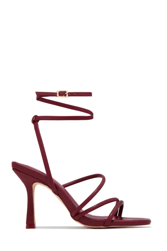 Katti Strappy Mid Heels - Wine sold by Miss Lola