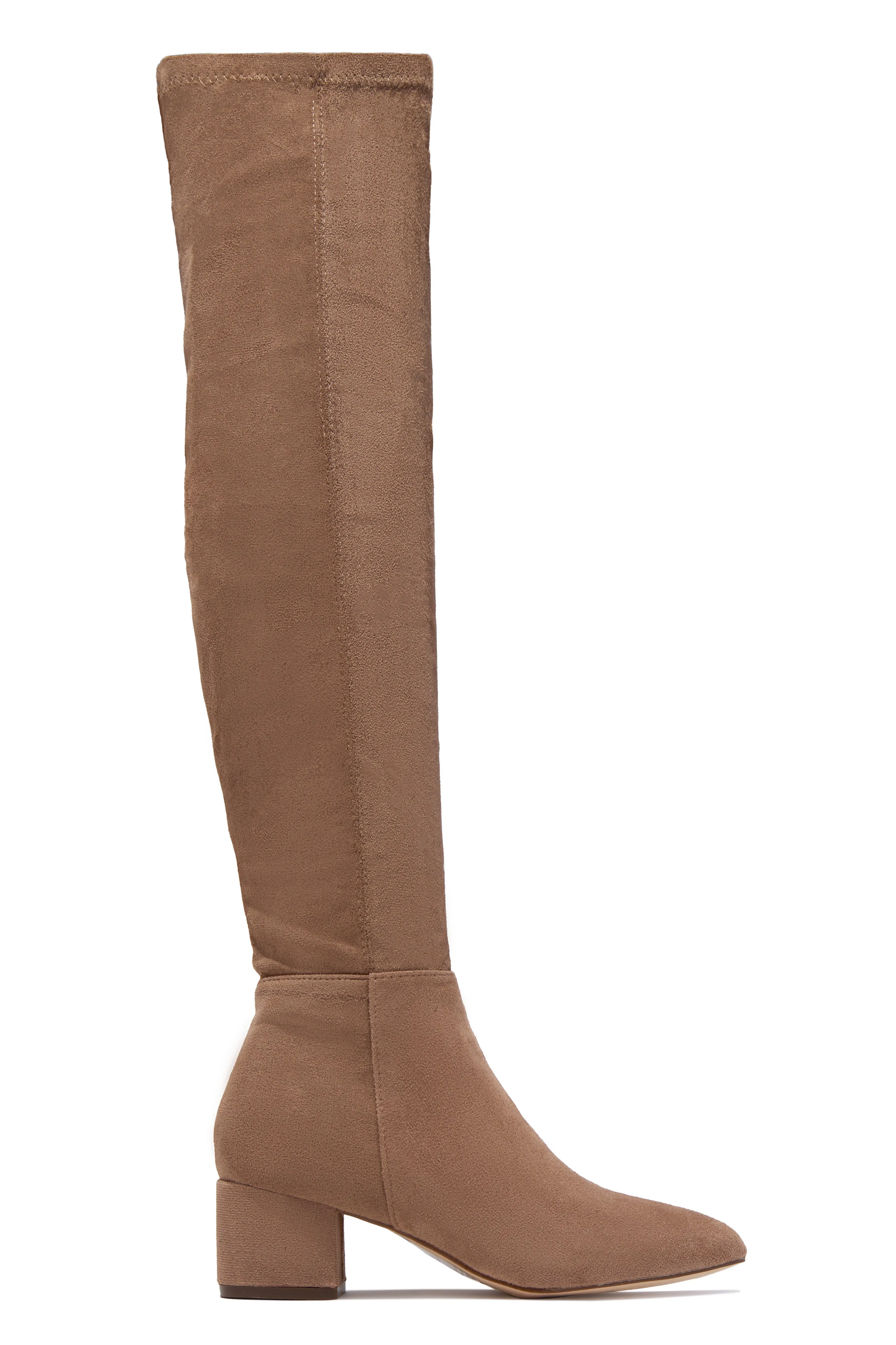 New Moon Over The Knee Block Heel Boots - Taupe sold by Miss Lola product image thumbnail 3